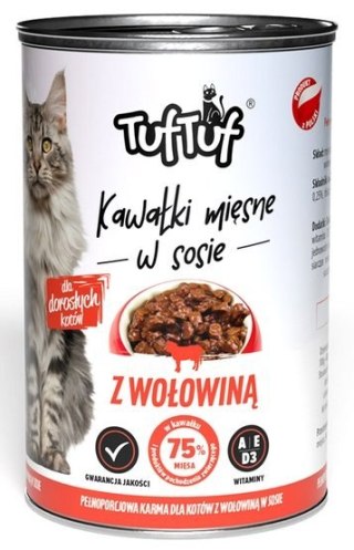 TUF TUF Kawałki mięsne z wołowiną dla kota puszka 415g