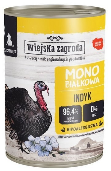 Wiejska Zagroda Monobiałkowa Indyk dla szczeniąt puszka 400g