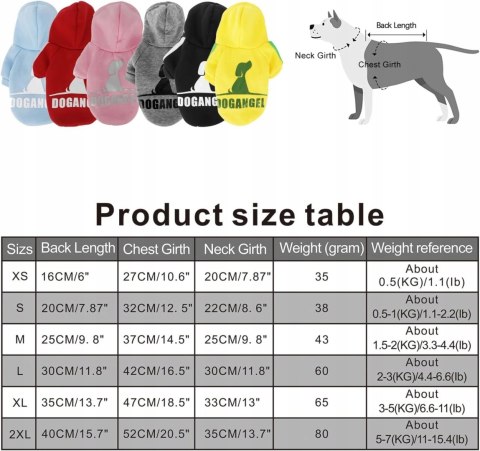 DOGANGEL Bluza z kapturem dla małego psa, szara, rozmiar XS