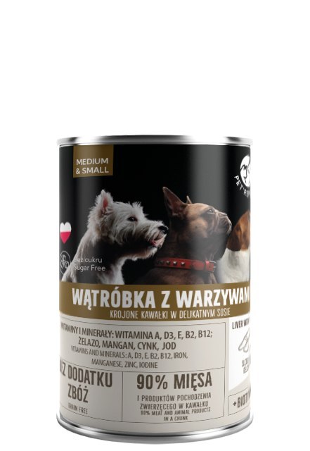 PETREPUBLIC Kawałki z wątróbką i warzywami w sosie puszka dla psów 400g