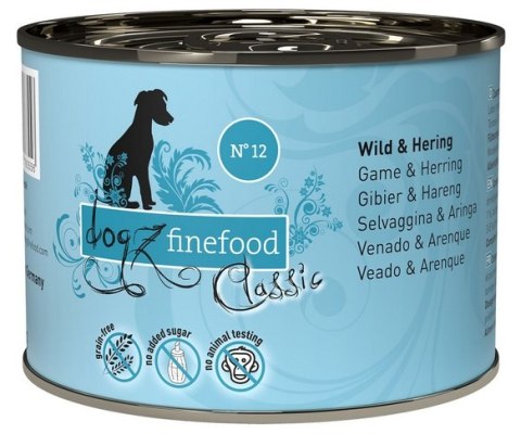 Dogz Finefood Classic N.12 Dziczyzna i śledź puszka 200g