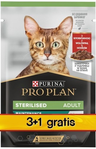 Purina Pro Plan Cat Sterilised wołowina saszetka 4x85g 3+1 gratis