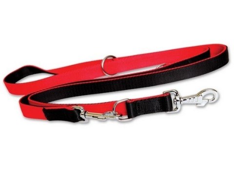 Dingo Smycz taśma polipropylenowa przedłużana podwójnie zszywana 2cm/120-220cm czarno-czerwona Dingo Smycz taśma polipropylenowa przedłużana podwójnie zszywana 2cm/120-220cm czarno-czerwona