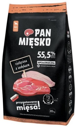 Pan Mięsko Karma sucha dla psa - cielęcina i indyk chrupki M 20kg