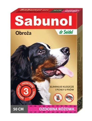 Laboratorium DermaPharm Sabunol Różowa Obroża Przeciw Pchłom I Kleszczom Dla Psa 50cm